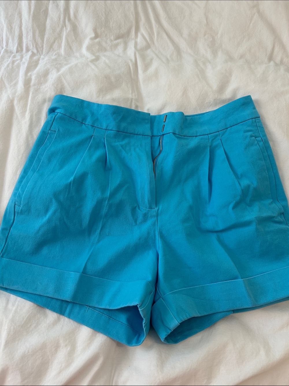 Turquoise High-Waist Pleated Women’s Shorts